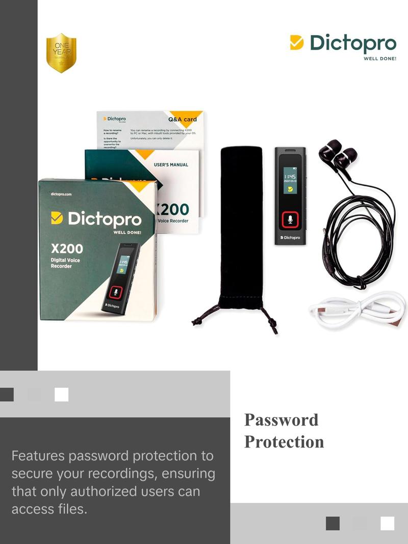 Dictopro X200 Digital Voice Recorder - Portable and Durable Metal Construction - Audio Microphone Automatic