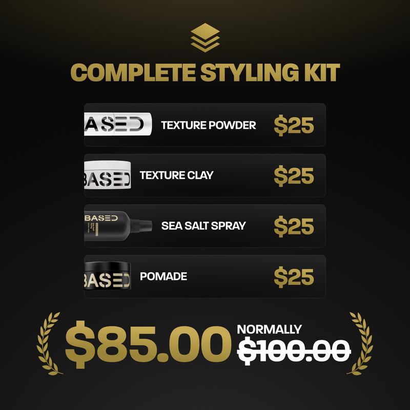 BASED Ultimate Straight/Wavy Hair Styling Bundle | Texture Powder, Clay, Pomade, Sea Salt | BASED Bodyworks | Premium Non-Toxic