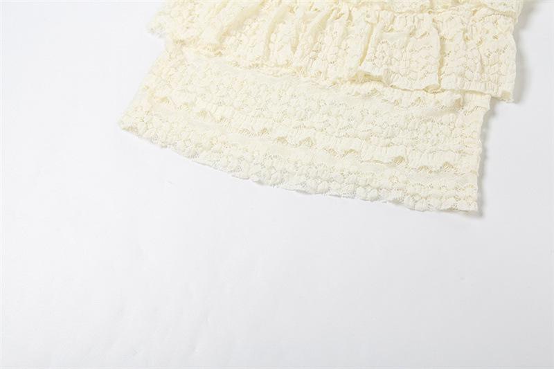 SERENZY-  Sexy Hollow Ruffle Crop Top Shorts Skirt Women Solid Elegant Slim Clothes 2 PieceS