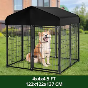 Dog Outdoor Steel Frame Kennel Playpen Enclosure,  Dog Kennel Outdoor with Roof, 4'L x 4'W x 4.5'H Welded Wire Dog Enclosures for Outside, Heavy Duty Dog Crate with UV-Resistant Waterproof Cover, Pet Valentine's Day