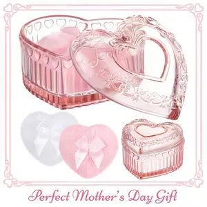 Summer Essentials Dusting Powder Jar with 2 Pcs  Body Powder Puffs for Mother's Day Crystal Powder Box with Makeup Puff  Holiday Birthday Gift for Women Girls Cosmetics Makeup Holder for Body Care Multifunctional Container Bathroom Vanity Decorative Decor