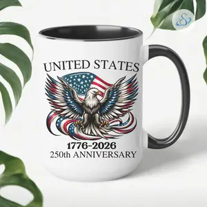 United States 250th Anniversary Mug 11oz 15oz, Patriotic Eagle Coffee Cup, 1776-2026 America Celebration Mug, Freedom Gift for Dad, 4th of July Ceramic Drinkware