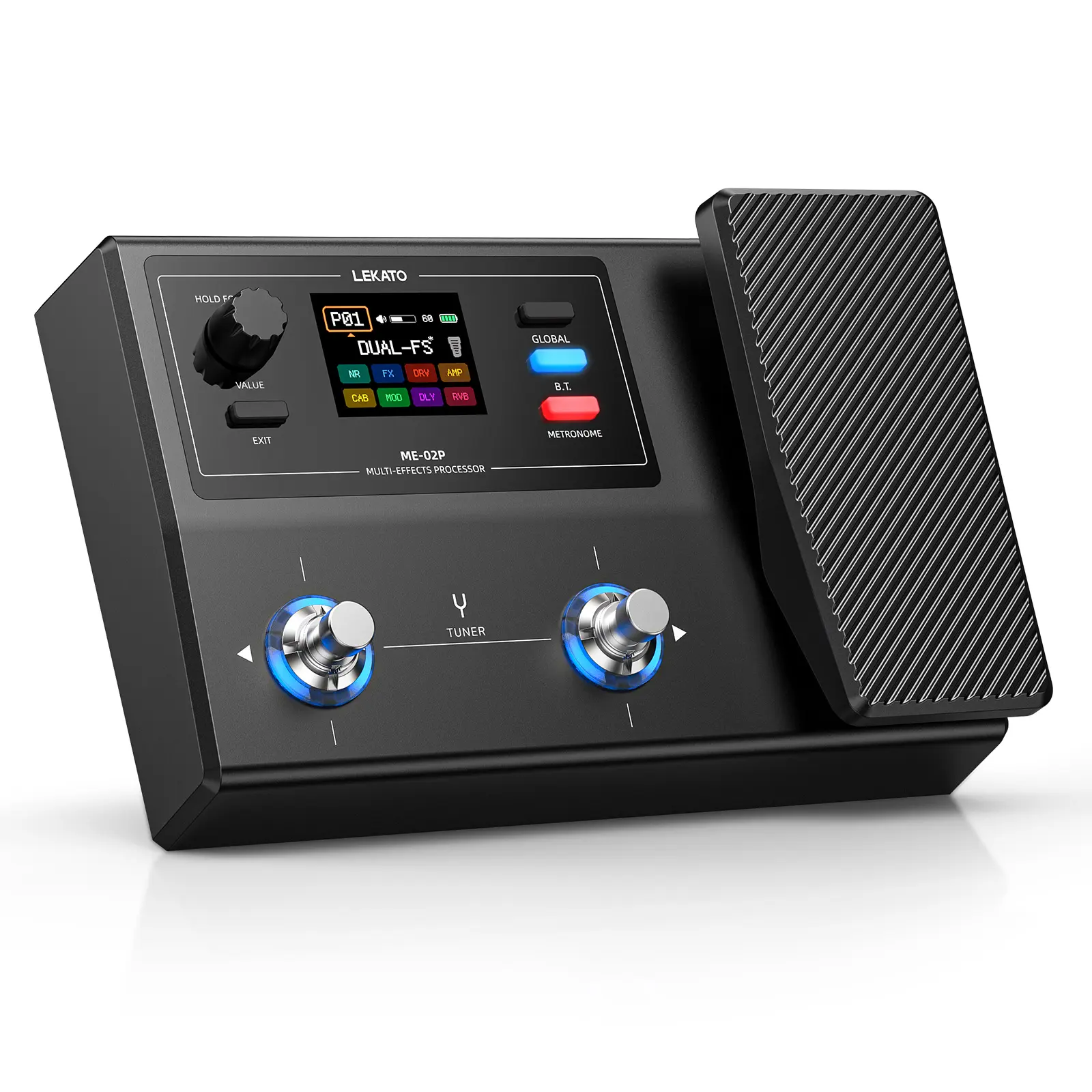 LEKATO ME-02P Guitar Multi-Effects Processor Pedal 70 Effects 35 Amp IR Cab, 100 Presets, Looper Drum, Type-C USB OTG Audio Interface, Color Screen with Built-in Rechargeable Li-ion Battery