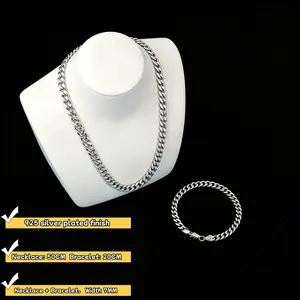 925 Silver Plated Cuban Link Chain | Unisex Bracelet & Necklace Set, Sturdy Clasp, Tarnish-Resistant, Hypoallergenic. Timeless Unisex Jewelry, Perfect for Daily Wear