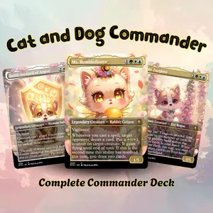 Cat and Dog Commander – Chibi Animal Fan Deck – MTG Commander Deck – Proxy EDH 100+ Cards – Ready to Play Gift