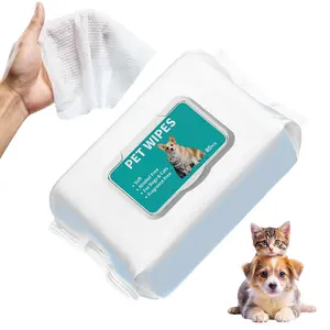 Pet Grooming Wipes for Dogs and Cats Hypoallergenic 80 Count Waterless Bathing Cleaning Deodorizing Hydrating for Paws Body and Butt Safe Formula with Vitamin E Aloe Vera