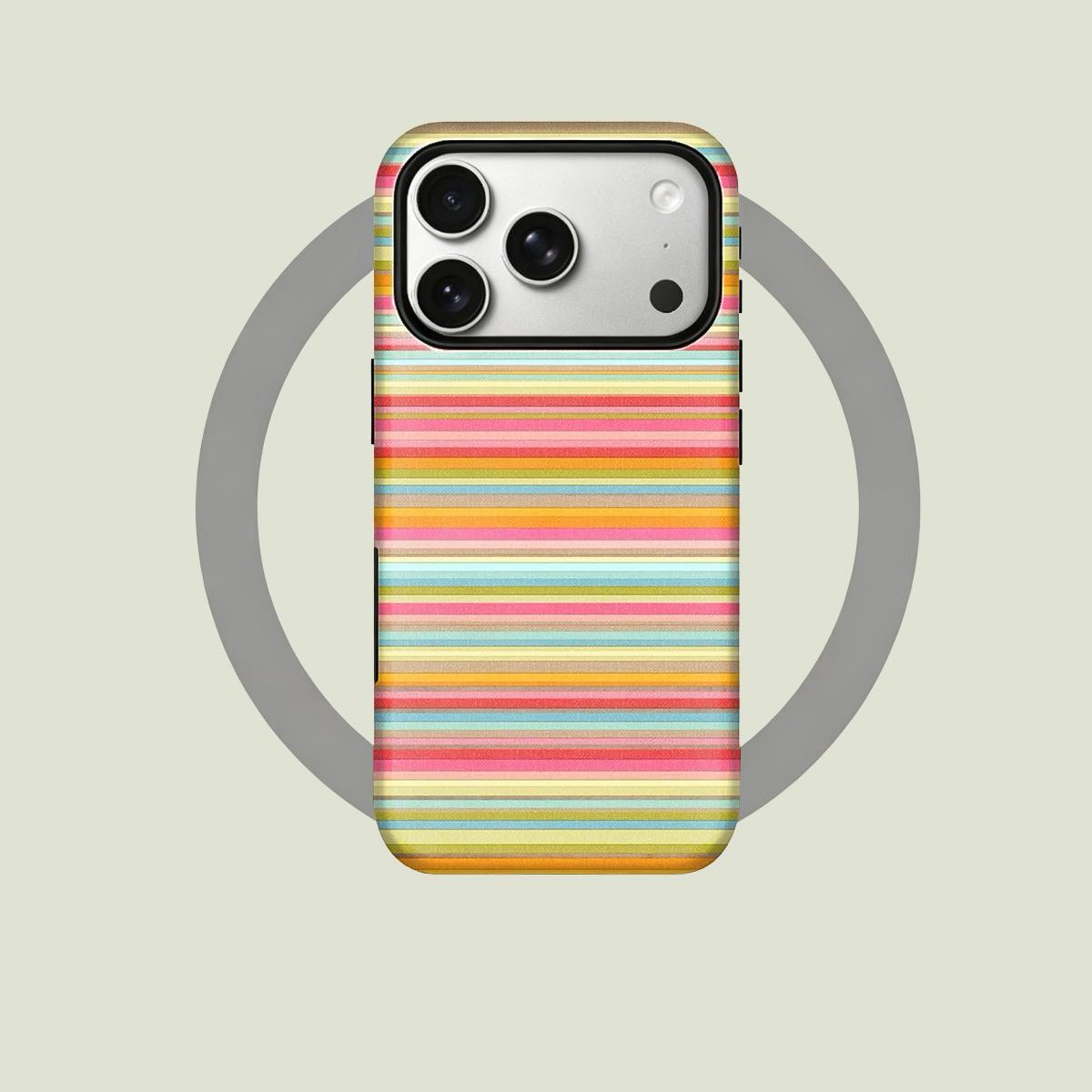 Classical Retro Mixed Color Rainbow Stripe Flower Art Detail Phone Case - 2-in-1 MagSafe Compatible Cover, Sturdy Durable Phone Accessories for iPhone 17/16/15/15 Plus/14/13/12/11 Pro Max/Pro, Unisex Birthday Gift