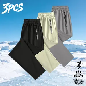 Men’s 3-Pack Minimalist Fashion Ice-Cool Quick-Dry Breathable Casual Athletic Pants — High-Elastic Waistband for Comfort, Drawstring Cuffs, Zipper Pockets, Skin-Friendly and Comfortable, Suitable for Warm Weather and Everyday Wear, Ideal for Sports, Casua