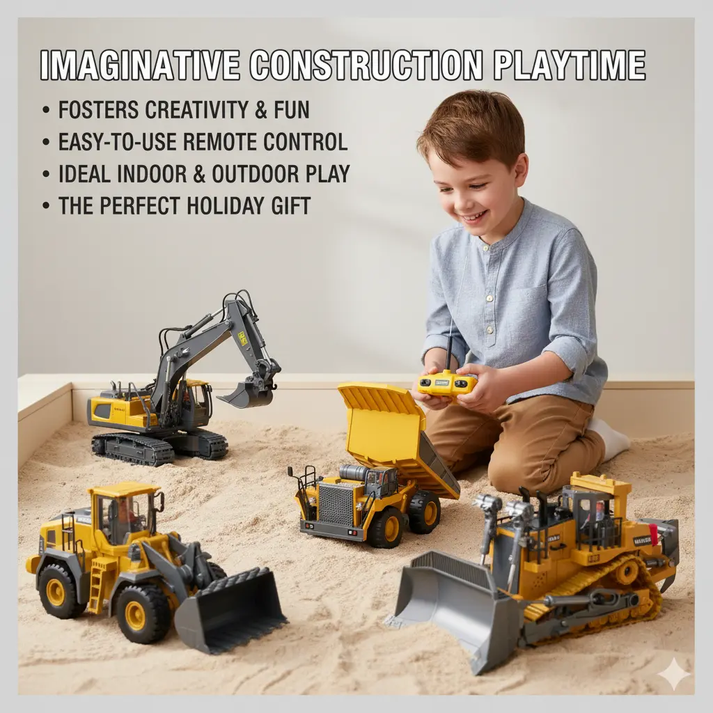 2.4G 11-Channel RC Construction Vehicle Toys Set - 2/3/4pcs Alloy Plastic Multi-Vehicles, Non-Rechargeable Cells, Easy to Operate, Fun, Highly Detailed (Excavator, Dump Truck, Bulldozer) Remote Control Hobby Playroom Toys