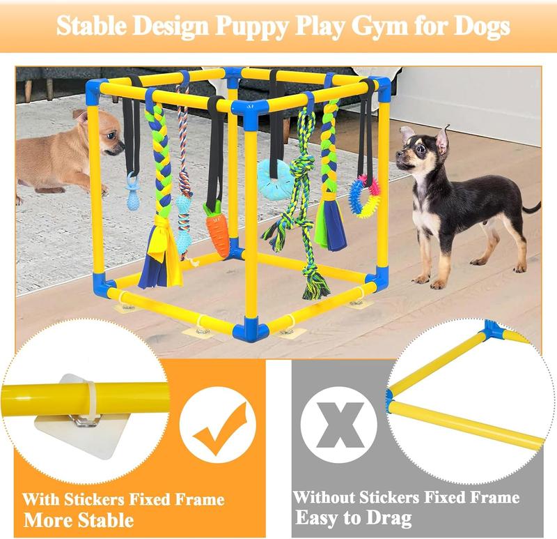 Puppy Play Gym with 8 Hanging Toys for Teething &Chewing, Interactive Activity Center for Small Dogs to Relieve Boredom & Anxiety, Indoor Enrichment Toys to Keep Them Busy