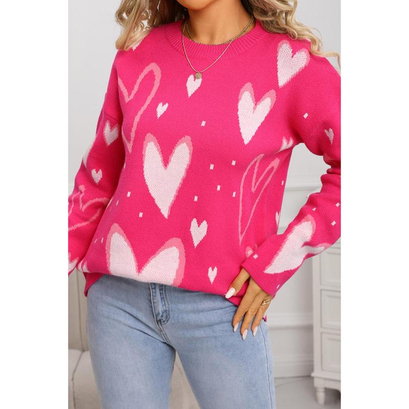 Rose Red Splendid Heart Print Valentines Day Sweater