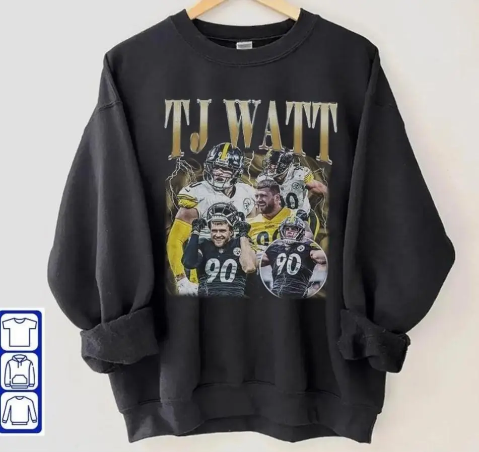 Youth + Adult Vintage TJ Watt Pittsburgh Sweatshirt, 2025 Football T-Shirt, Watt Player Tee, TJ Watt Fan Shirt Sports Gift For Adults and Youth