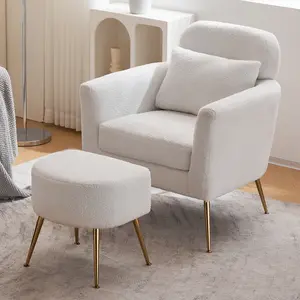 【Teddy Velvet】Comfortable Half Disassembled Single Chair with Gold Feet, Ottoman, Upholstered for Living Room, Bedroom & Study, Free postage