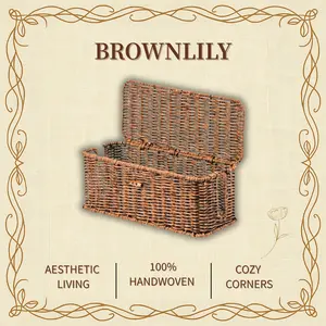 BROWNLILY Rattan Cable Management Box and Wicker Cord Organizer, Toilet Tank Top Shelf Rattan Decor Cable Hider for Under Desk, TV & Home Office Storage, with Lockable Lid, Baby Proof, Pet Proof, Power Strip & Outlet Cover Basket Faux