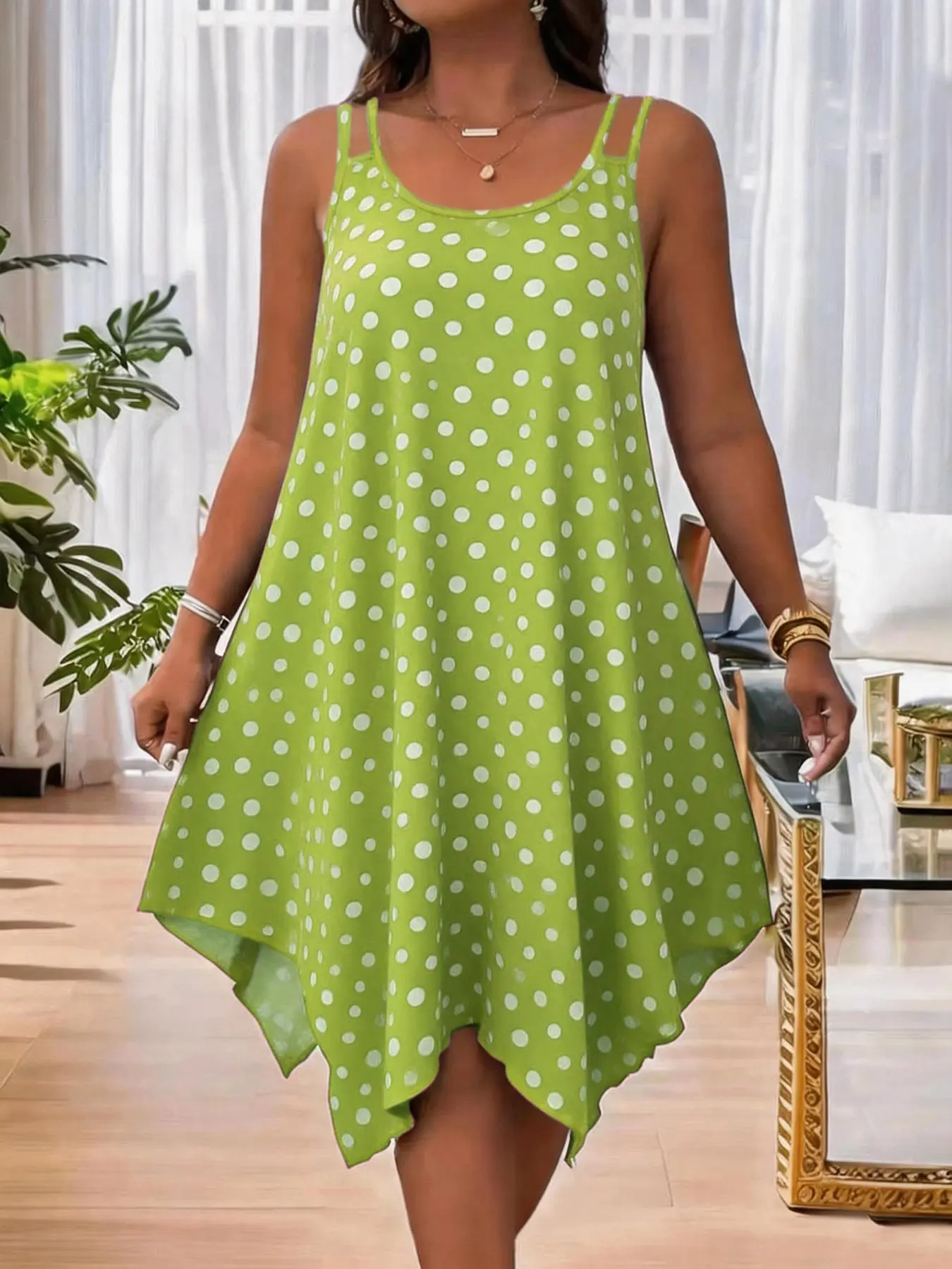 New Arrival Women's Summer Retro Chic Casual Wear Polka Dot Halter Dress, Asymmetrical Hem Conceals Fatigue Slimming Fashion Elegant Dress Piece