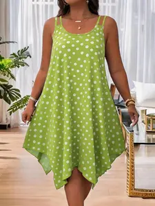 New Arrival Women's Summer Retro Polka Dot Halter Dress, Asymmetrical Hem Conceals Fatigue Slimming Fashion Elegant Dress