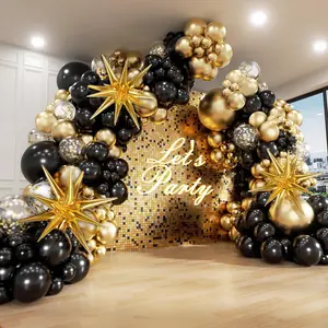 Black & Gold Balloon Garland Arch Kit – 5, 10, 12, 18 Inch Black Gold Confetti Latex Balloons for Graduation, Birthday & Party Decorations