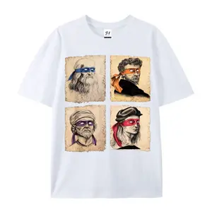 Graphic Tee Mens Casual Short Sleeve T Shirt Featuring Humorous Italian Artists and Teenage Mutant Ninja Turtles Artwork Regular Fit Round Neck Tee for Art Enthusiasts and Ninja Turtle Fans Oversized Casual Men's Letter Pattern Printed T-Shirt