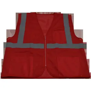 Petra Roc RVM-S1-4X-5X 2 in. Red Mesh Vest Reflective Tape 3 Pockets Zipper Front, 4X & 5X