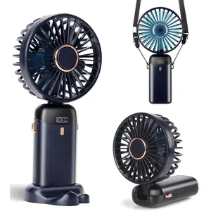 Portable Handheld Fan, 12 hours, Upgrade 3200mAh Portable Fan with LED Display, 90 °   Foldable, 5 Speed Wind,Hand Held/Neck/Desk 3 in 1 Personal Small Fans, Makeup Fans for Women (Dark Blue)