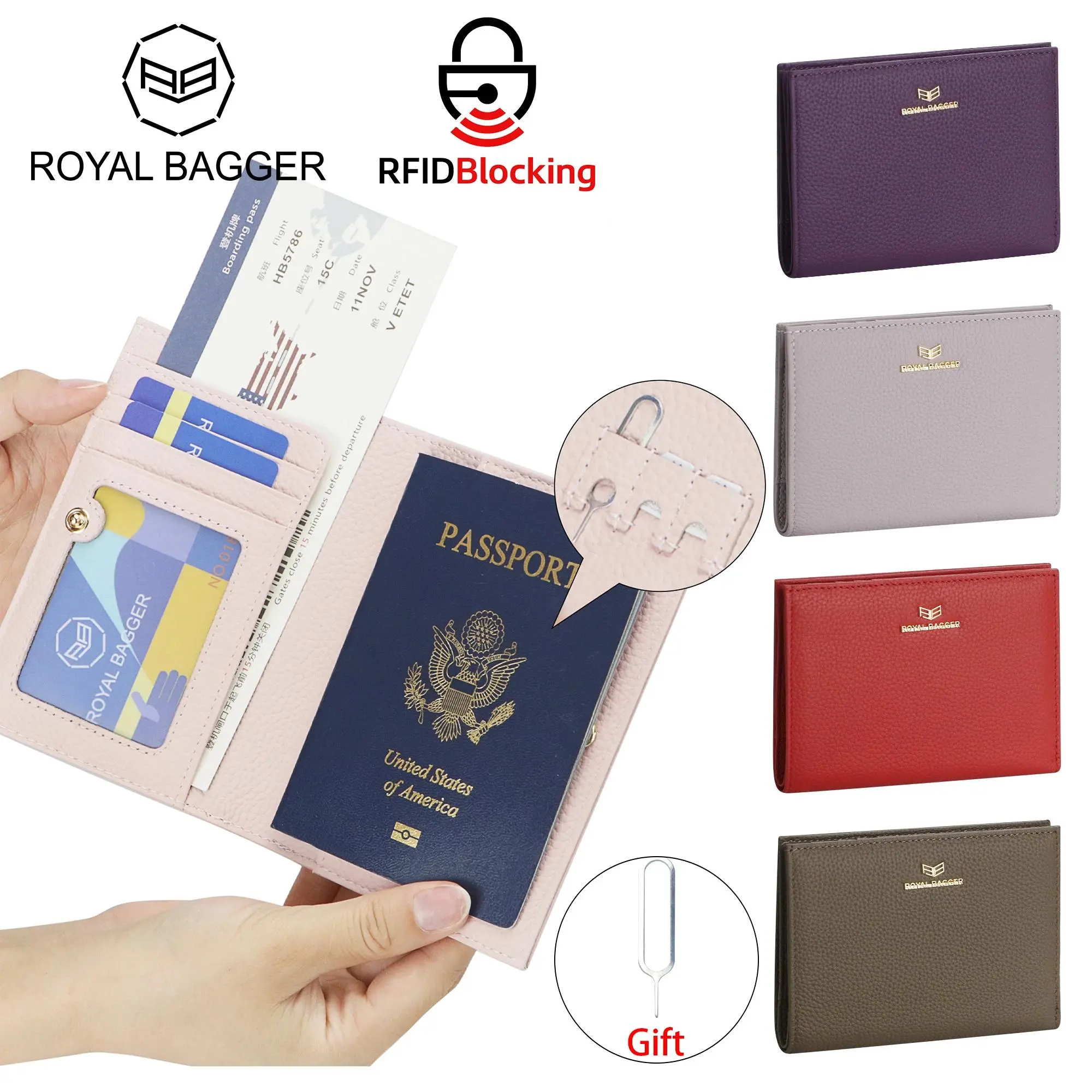 Royal Bagger Women's Genuine Leather Passport Cover, Elegant Travel Wallet with RFID Anti Theft Protection, Card & SIM Slots, Leather Passport Holder, Chic