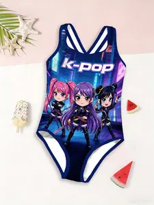 Girls' Cute High Elasticity Jumpsuit, Cyberpunk Background Design, All-Over Patterned Casual Wear, Perfect for Daily & Playdates