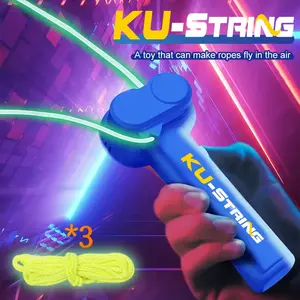 SKYQITIAN Upgraded Glow-in-Dark Elastic Rope Decompression Squeeze Toy, with 3 Extra Cords, Built-in Dual UV Light Source, Launcher, Relaxation Stick, Stress-Relief Gift for All Ages
