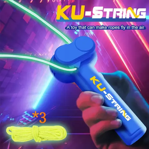 SKYQITIAN Upgraded Glow-in-Dark Elastic Rope Decompression Squeeze Toy - Stress Relief Fidgeting Item with 3 Extra Cords, Dual UV Lights, Launcher, Relaxation Stick, ABS, with Batteries, Novelty Toys, House Decoration, Science Gift for Kids Ages 6+