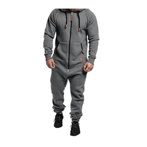 Men’sHoodedFleeceJumpsuit-ColorBlock,Casual&Comfortable,StylishOne-PieceSetMenswearOveralls