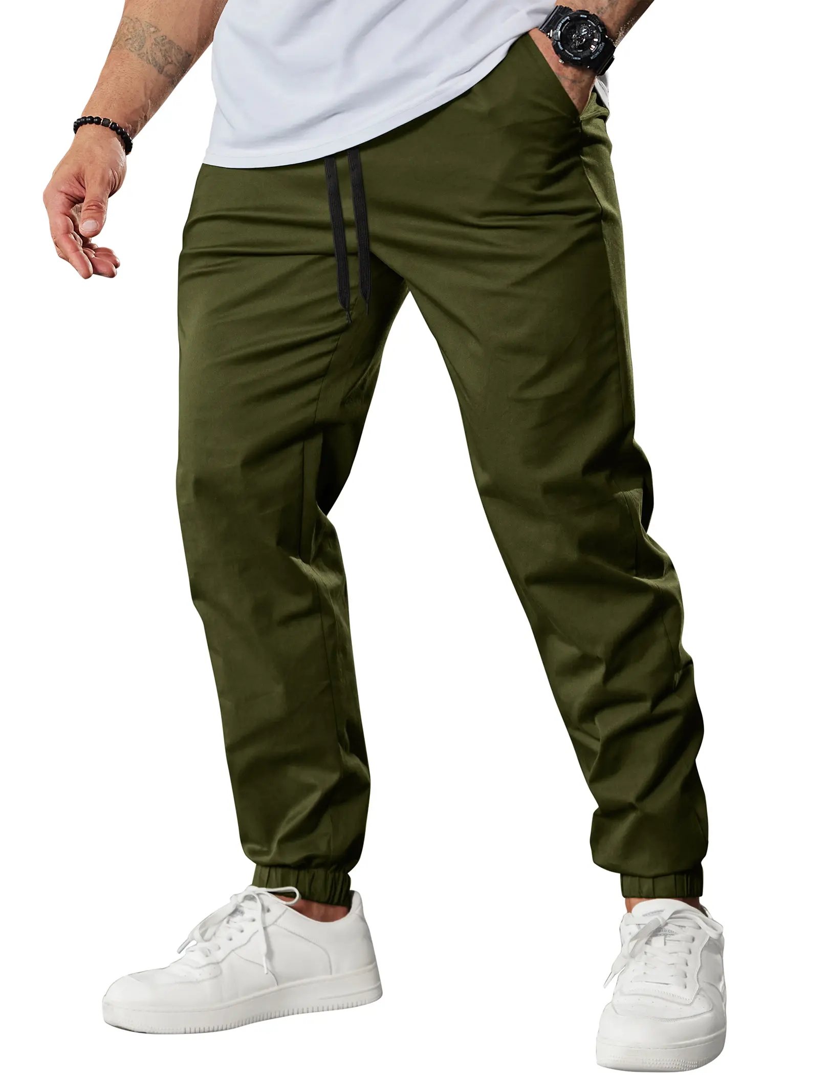 COOFANDY Men's Cotton Blend Cargo Pants - Drawstring Waist Regular Cut Tapered Legs Casual Joggers, Mensfashion Hiking/Jogging Outdoor Wear Bottoms (Vests Compatible Note)