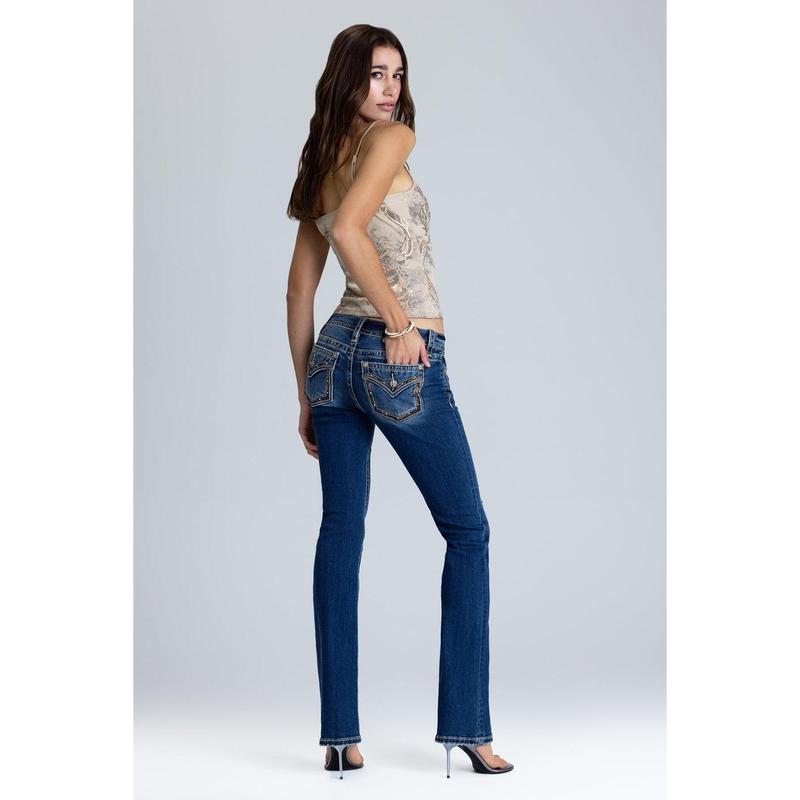 Lydia Border Stitched Low Rise Bootcut Jeans