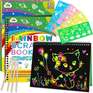 Scratch Paper Art Craft Christmas Gift: Rainbow Scratch Art Set for Drawing Coloring Craft Black Magic Art Supplies for Girls Boys Birthday Easter Christmas Craft Toys