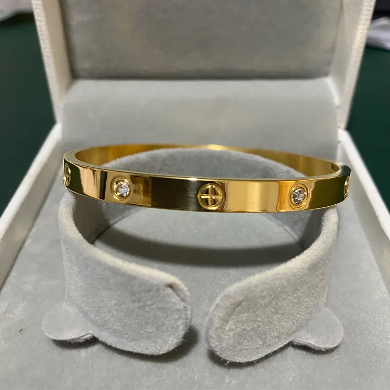 Hot New Design Gold Color Zircon And Cross Nut Nail Bracelet Gold & Bangle For Woman Stainless Steel Screw Brand Jewelry Gift for love