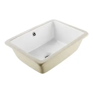 VEVOR Undermount Bathroom Sink, 15.75x 12.01 Inch Rectangular White Ceramic Vessel Sink with Overflow Hole, Under Counter Drop in Modern Lavatory Vanity Bath Wash Bowl Basin, Rectangle Small Space