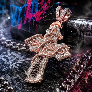 2348 Urban Streetwear Serpent Cross Pendant - Bold 3D Design Sparkling Hip Hop Jewelry summerwins