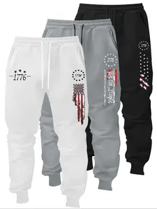 Men's American Vintage Casual Print Sweatpants, Elastic Waist with Drawstring, Multi-Color Options, Three-Piece Set, All Seasons