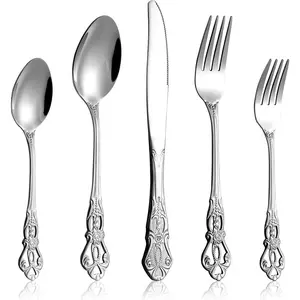 20 Pieces Retro Royal Silverware Set for 4, Stainless Steel Flatware Set, Dishwasher Safe Dinnerware Set Including Forks Spoons and Knives, Vintage Cutlery Set for Wedding, Party and Christmas