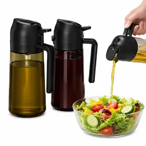 2pack,2 In1 Olive Oil Edible oil Dispenser for Kitchen, 16oz Oil Sprayer Bottle for Cooking, Glass Oil BottleSpray and Pour，Food-Grade Mister for Air Fryer, Salad,Baking，BBQ, Upgraded Light Blockin