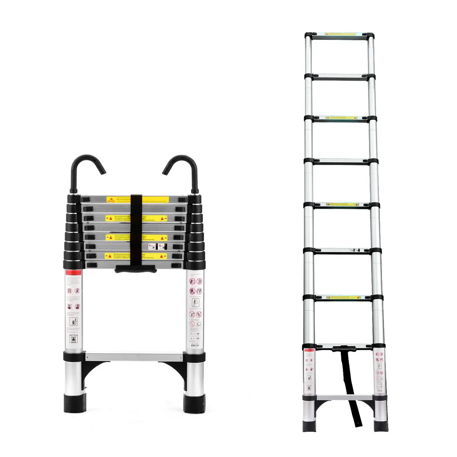 D ProTool Hub Telescopic Ladder 8.5FT 9.5ft Aluminum Button 10.5ft 4.1m Telescopic Ladder with Hooks & Triangular Support Frame for Outdoor Home RV Use
