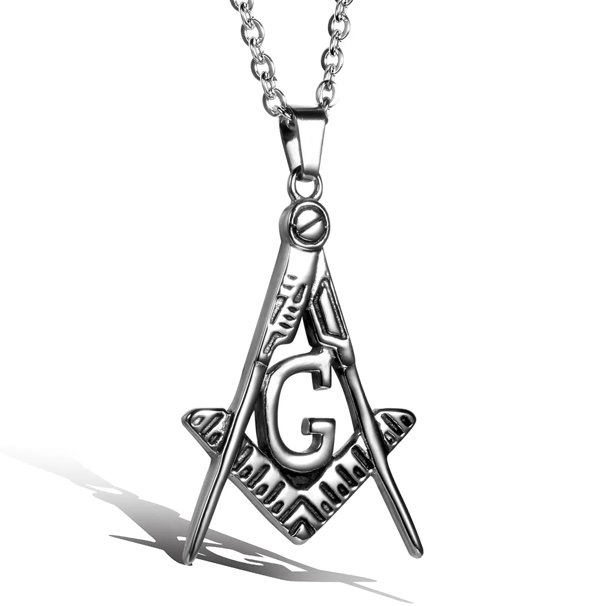 OIDEA Men's Corrosion-Resistant Stainless Steel Freemason Pendant Necklace - Punk Lodge Jewelry with Symbolic Brotherhood Significance, 22 in Chain, 1.8 in × 1.2 in Detailed Emblem, Meaningful Membership Gift for History Enthusiasts