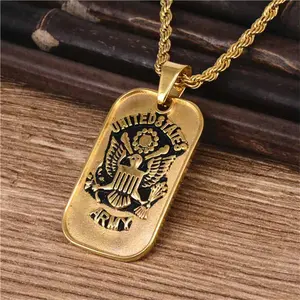 GTHIC Punk Army Eagle Square Stainless Steel Pendant for Men Statement Jewelry Daily Wear Independence Day Gifts