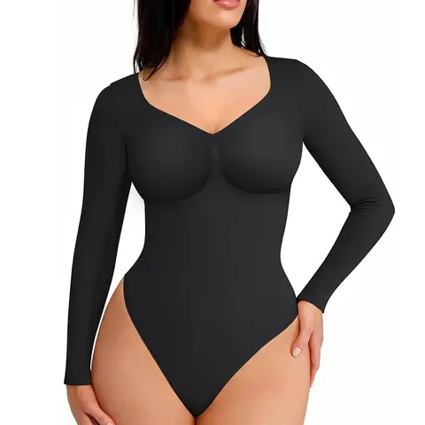 FeelinGirl Women's Seamless  Long Sleeve Thong Bodysuit for Tops and Comfortable for  Lady  Soft   Womenswear  live stream dealsforyoudays