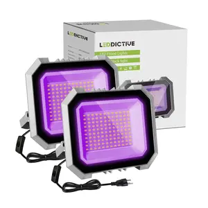 LED Black Lights 100W 2 Pack, IP65 Waterproof, Glow in The Dark, Halloween, Body Paint, Fluorescent Poster, Neon Glow, 6.7Ft Cord, On/Off Switch