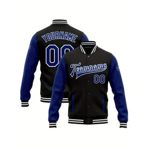 Customizable Team Name Baseball Jacket for Men - Durable, Casual Style with Snap Closure, Black & Blue, Perfect for Sports & Casual Attire, Baseball Jersey, Team Spirit Apparel, Sporty Collar Design, Quality Sportswear