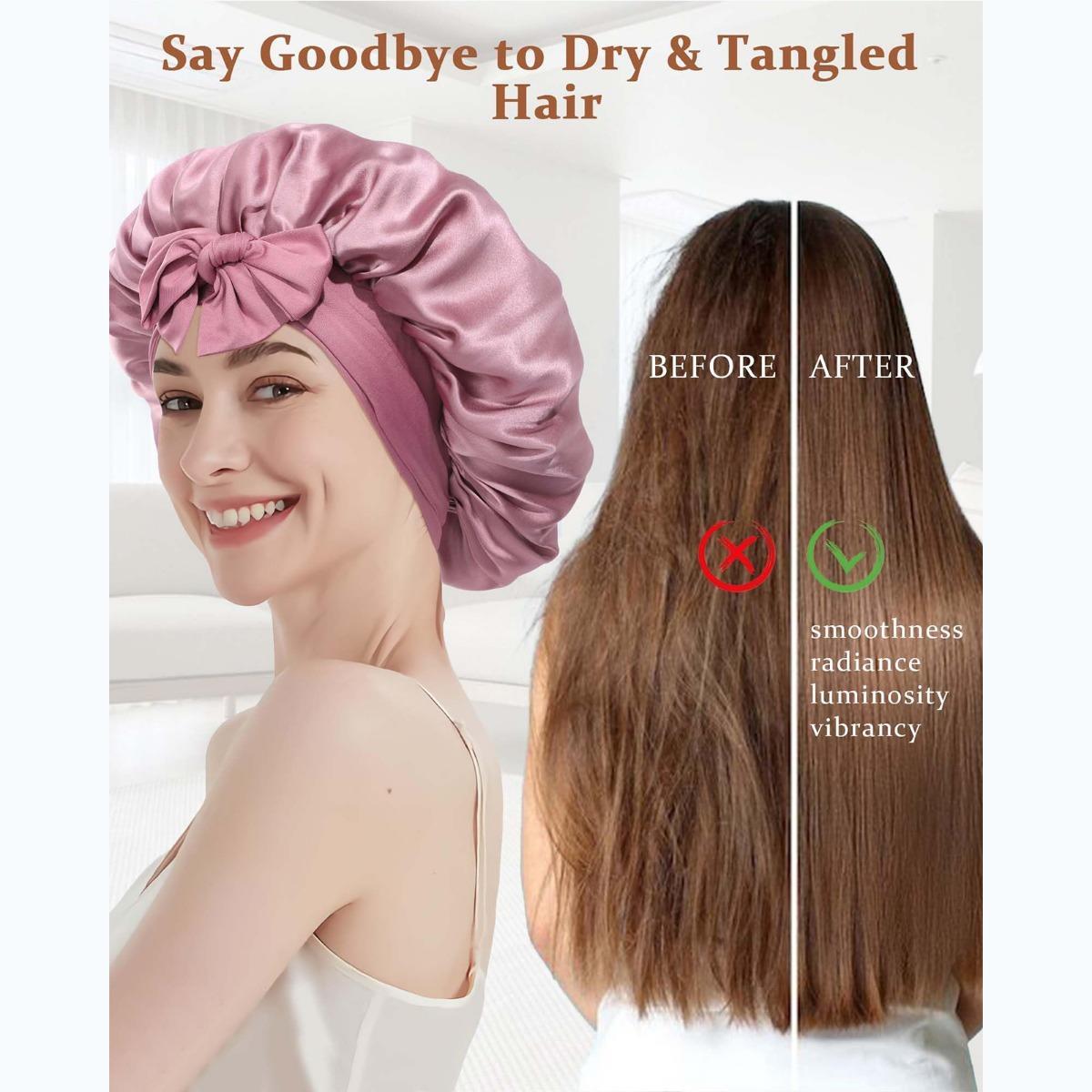 100% Mulberry Silk Bonnet for Sleeping Women Double Layer Hair Bonnet Natural Silk Sleep Cap with Elastic Tie Band Reversible Hair Bonnets for Hair Nightcap Gifts for Female