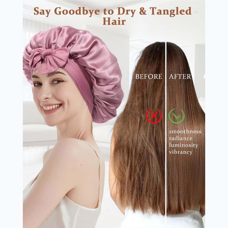 100% Mulberry Silk Bonnet for Sleeping Women Double Layer Hair Bonnet Natural Silk Sleep Cap with Elastic Tie Band Reversible Hair Bonnets for Hair Nightcap Gifts for Female