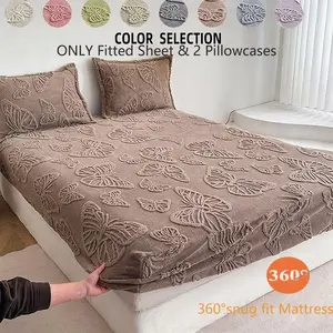 Butterfly Pattern Fitted Sheet Set, 3-Piece Bedding with Mattress Cover and Pillowcases, Non-Slip Deep Pockets, All-Season Use
