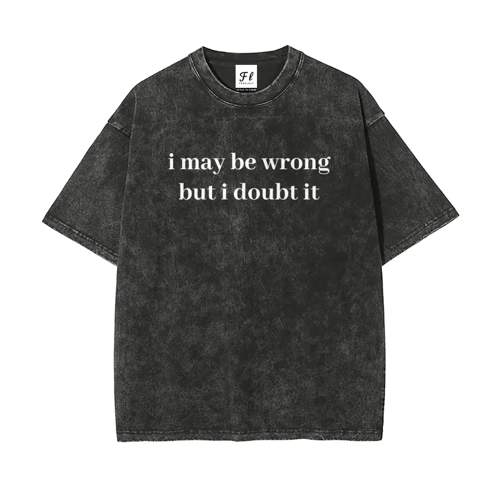Men's Retro Cotton Short-Sleeve Round Neck Stretch T-Shirt - Menswear, Unisex Vintage Washed, Comfortable Fit, "I May Be Wrong but I Doubt It" Graphic Print, Everyday Wear