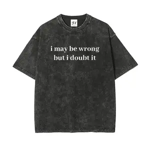 Men's Retro Cotton Short-Sleeve T-Shirt - Unisex, Vintage Washed, Comfortable Fit, "I May Be Wrong but I Doubt It" Graphic Print, Everyday Wear