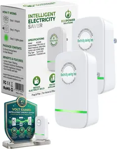 Energy Saver, Power Saver Electricity Saving Box with Overheat Protection, Stop Vampire Power, Lower Electric Bill for Household Home Office, 2 Pack